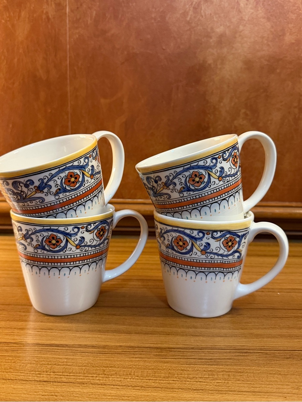 World Market Porto Coffee Mugs Set Of 4 Floral Stoneware Made In Portugal